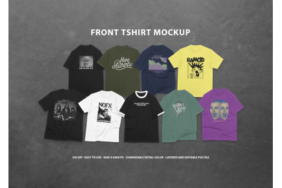 9 Realistic Front T-shirt Mockup