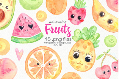 Watercolor Cute Fruit Clipart