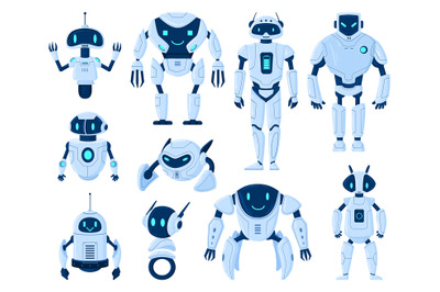 Cartoon robots, cyborg machine artificial intelligence characters. Dig