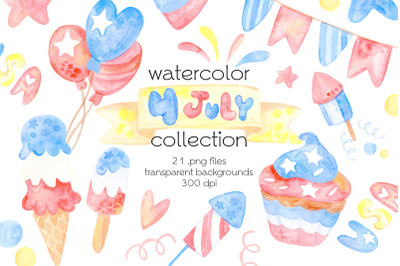 Watercolor Independence day Clipart