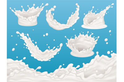 Realistic milk splatter, yogurt or cream splash elements. Splashes of