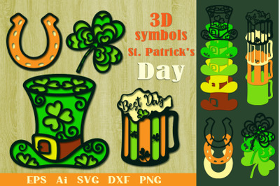 St. Patrick&#039;s 3D Symbols.Cricut SVG File.Craft.