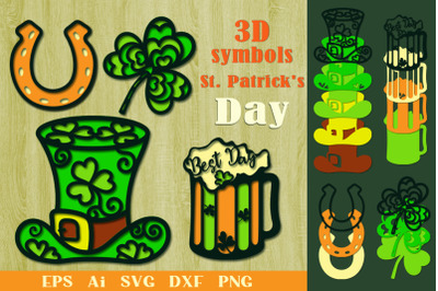 St. Patrick&amp;&23;039;s 3D Symbols.Cricut SVG File.Craft.