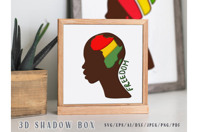 Black african man 3D Shadow Box SVG- Juneteenth light box