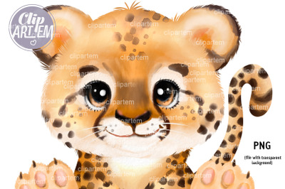 Sweet Baby Cheetah Boy Watercolor Clip Art PNG Unisex image