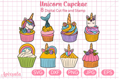 Unicorn Cupcake SVG Cut File-digi Stamp