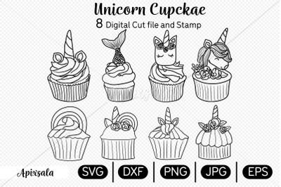Unicorn Cupcake SVG Cut Files-digi Stamp