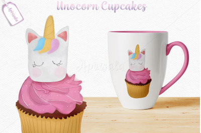 Unicorn Cupcake Watercolor-Outline-Color