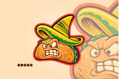 Angry delicious tacos restaurant mascot