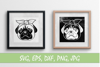 Cute SVG Pug Dog With Bandana File