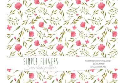 Watercolor simple floral seamless pattern white background