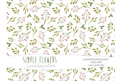 Watercolor simple floral seamless pattern white background