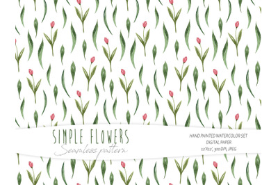 Watercolor simple floral seamless patterns / digital paper