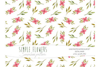 Watercolor simple floral seamless patterns / digital paper