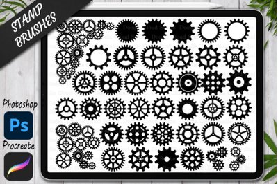 Cogs and Gears Stamps Brush for Procreate and Photoshop. Steampunk.