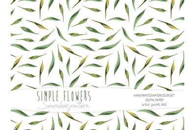 Watercolor simple floral seamless pattern on white background