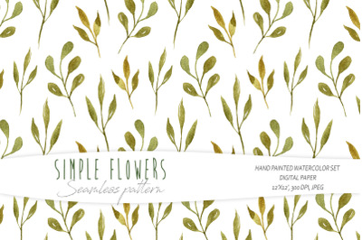 Watercolor simple floral seamless pattern on white background