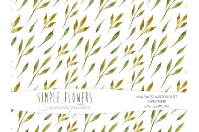 Watercolor simple floral seamless pattern on white background