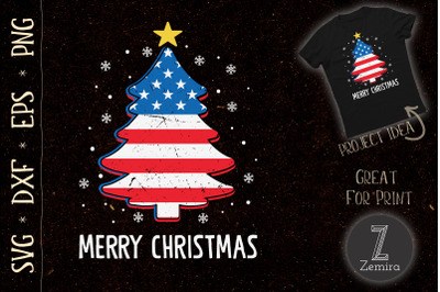 Merry Christmas Tree American Flag