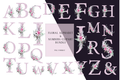 Floral Alphabet &amp; Numbers Clipart Bundle