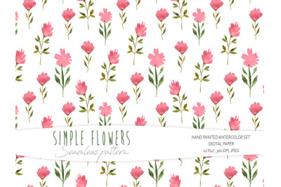 Watercolor simple floral seamless pattern on white background