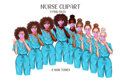 Nurse clipart set - 9 png files for sublimations