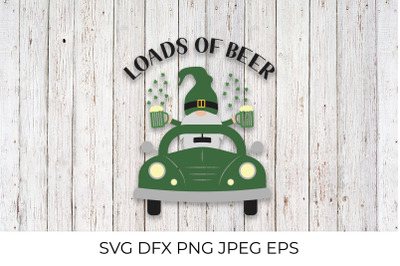 St. Patricks day retro truck with gnome SVG