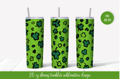 St. Patricks Day Tumbler Sublimation. Green Shamrock Leopard