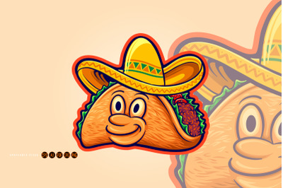 Funny delicious tacos restaurant logo illustration