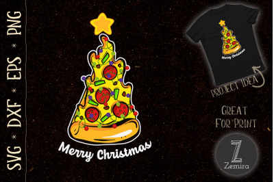 Pizza Christmas Tree Lights Xmas SVG