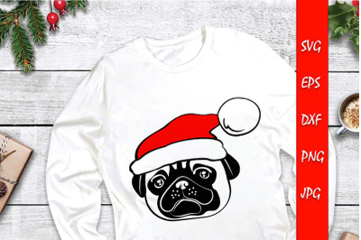 Cute SVG Pug Dog With Christmas Santa Hat File