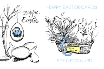 Happy Easter cards. Set of 2 graphics painting in PDF and JPG