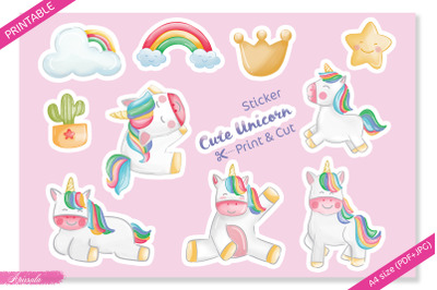 Cute Unicorn Watercolor Printable Sticker