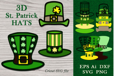 3D Saint Patrick Hats.Cricut SVG File.Craft.