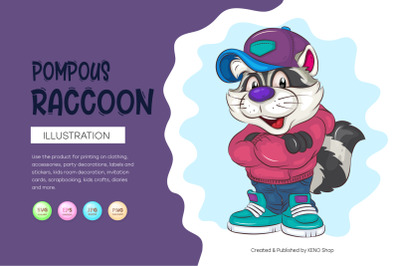 Pompous Cartoon Raccoon. T-Shirt, PNG, SVG.