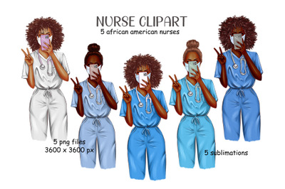 Black nurse clipart- 9 png files for sublimations