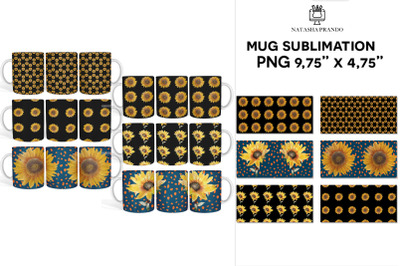 Sunflower Mug Wrap Bundle, Floral Mug Sublimation