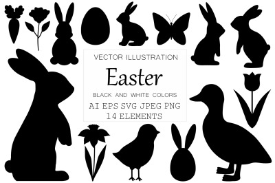 Easter silhouette. Easter Bunny silhouette SVG. Easter Eggs