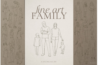 Parenthood. Line art family set. SVG clipart