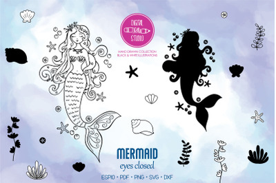Mermaid Eyes Closed | Sea Princess | Sea Shell, Aquatic Plants