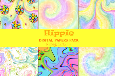 Hippie Digital Paper, Funky backgroud, Groovy printable.
