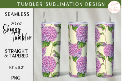 Watercolor Hydrangea Tumbler Sublimation. 20oz Floral Skinny Tumbler