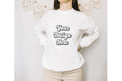 White Gildan 18000 Sweatshirt Boho Mockup