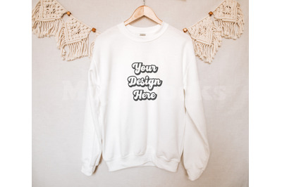 White Boho Gildan 18000 Sweatshirt Mockup