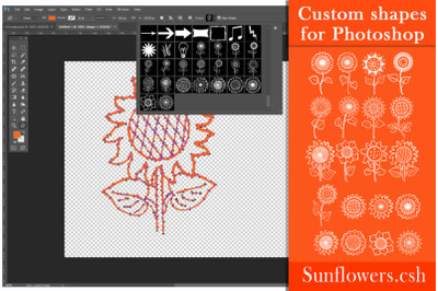 Stylized sunflowers. Custom Shapes for Photoshop