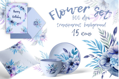 Flower arrangements 15 items. Transparent background 300 dpi.