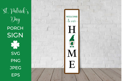 St. Patricks Day Gnome Welcome Vertical Porch Sign SVG