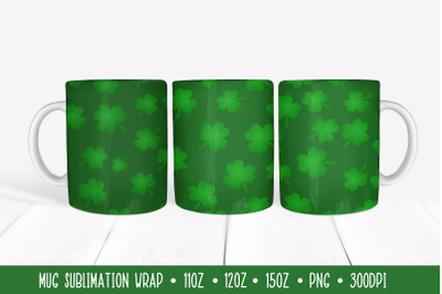 St. Patricks Day Mug Sublimation Wrap. Green Clover Leaves