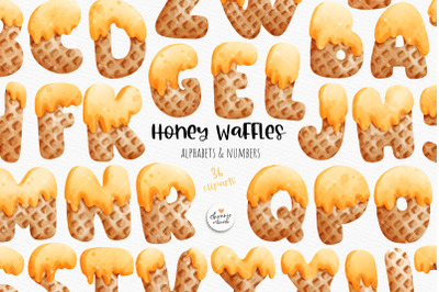 Honey waffles alphabets and numbers clipart, honey alphabet, ice cream