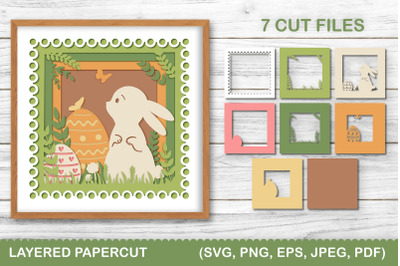 Easter bunny 3D Shadow Box SVG, Layered papercut